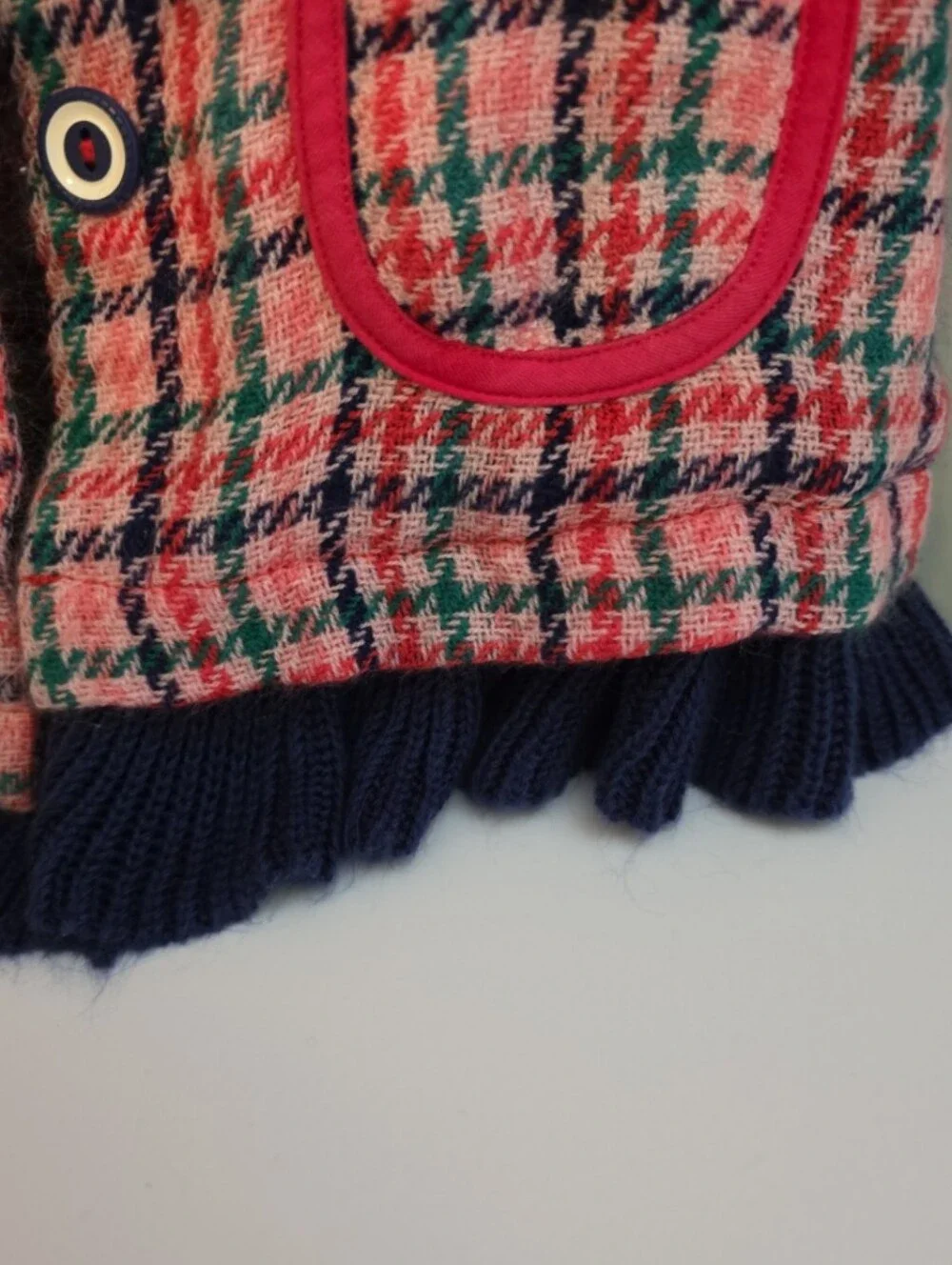 Wildflowers Size 4 Or 4t Christmas Winter Pink Plaid Pea Coat with Navy Trim
